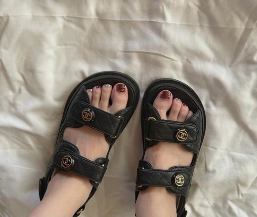 凉鞋女夏平底2022年新款小香风魔术贴真皮百搭运动软底时装罗马鞋 商品图6