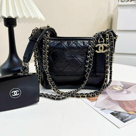 Chanel 小号 黑色 做旧牛皮 菱格纹 流浪包