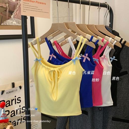 【GZ】无忧购49元2件蓝爆款甜辣妹蝴蝶结吊带背心/修身美背打底百搭上衣2515（截单后3-5天发货) 商品图0