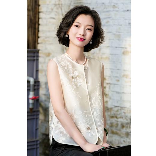 西子/牡丹马甲桑蚕丝欧根纱立体刺绣新中式开衫马甲/MJZY172 商品图2