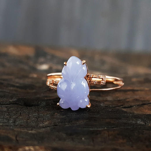 【天然正品】A货翡翠AU750玫瑰金镶钻镶天然糯种紫罗兰金鱼翡翠（年年有余）戒指14.5号（戒圈可改）女士现售价：1880！220325AH46 商品图3