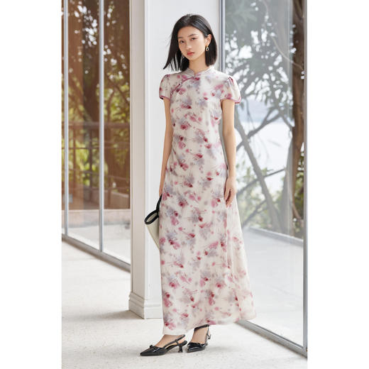 剩S/M/L 米思阳2025夏季新款新中式印花旗袍裙长款侧开叉盘扣连衣裙女2875 商品图4