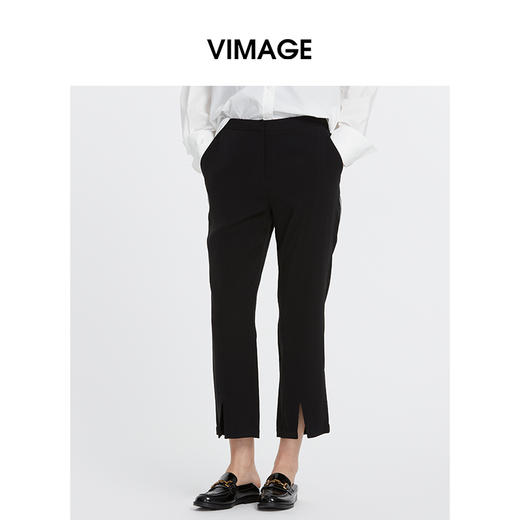 VIMAGE纬漫纪显瘦通勤开叉微喇九分裤女VA2105101 商品图3