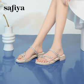 预售7天|Safiya/索菲娅2025仙女风闪钻蝴蝶一字带低跟两穿平底凉拖鞋 SFD2110410