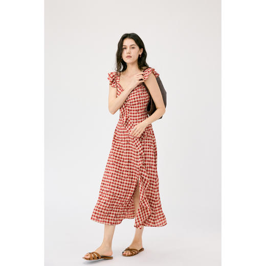 格纹荷叶边连衣裙 商品图1