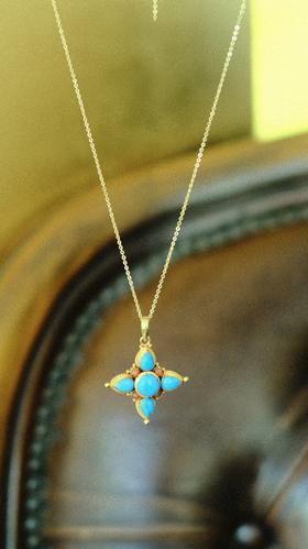 尼泊尔鎏金绿松石珊瑚吊坠—蓝色