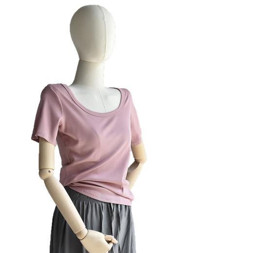 丁摩 夏新款女装U领方领白色宽松T恤短袖低领正肩上衣5ZF-B126 商品图4