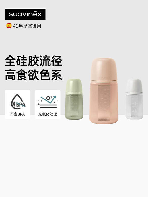 西班牙进口suavinex苏维妮医用级全硅胶奶瓶240ML新生婴幼儿防摔防胀气308070 308072 308073 商品图0