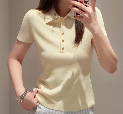 【à perles】纯真丝多巴胺 翻领修身轻薄POLO上衣 商品图3