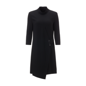 L191Y0310091136   LAUREL  歌力思集团-Laurel黑色立领七分袖不对称中长款春装衬衫裙连衣裙