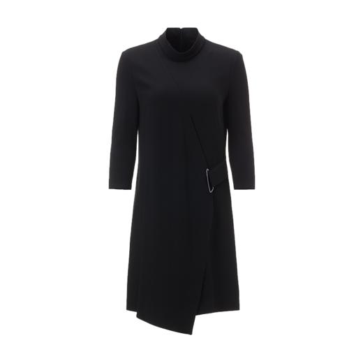 L191Y0310091136   LAUREL  歌力思集团-Laurel黑色立领七分袖不对称中长款春装衬衫裙连衣裙 商品图0