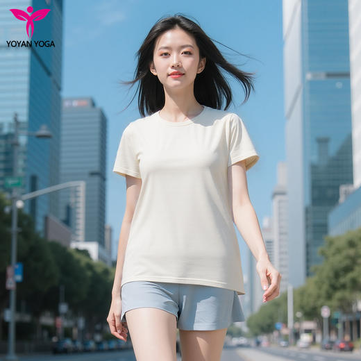 悠妍宽松落肩男女同款瑜伽服短袖T恤DX25530 天丝棉面料 商品图5