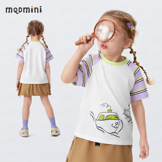 【5A抑菌+立体玩偶】【90-140】【MQDmini】女童夏季短袖t恤甜美圆领印花上衣 商品图6