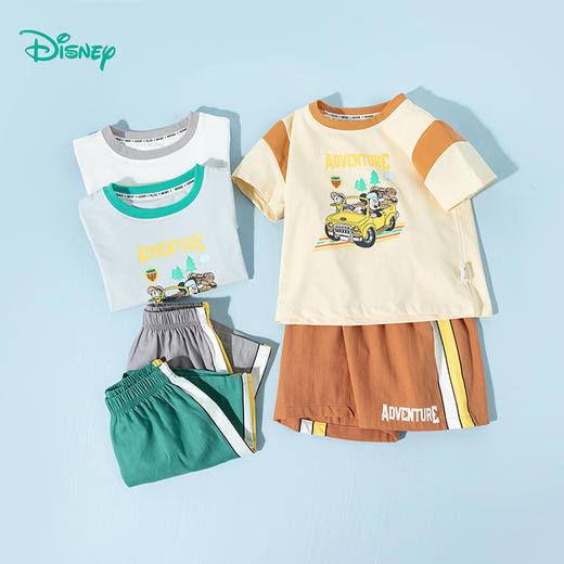 迪士尼2025夏季新款男童米奇短袖套装凉感拼接袖T恤宽松运动短裤两件套ZD2ET018 商品图3