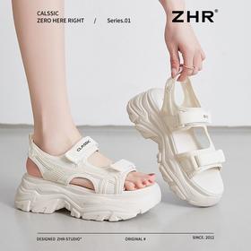 ZHR则则厚底运动凉鞋女2025夏季显高魔术贴沙滩鞋透气舒适凉鞋女