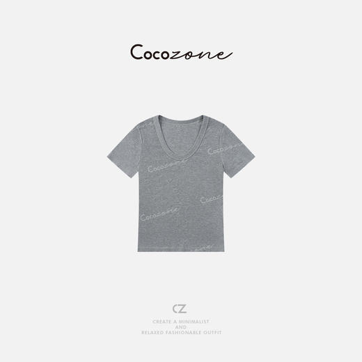 COCO ZONE 刘一一 2025新款简约纯色显瘦小众短袖T恤CD1A0220 商品图1
