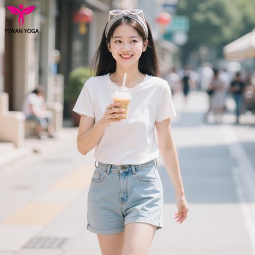 悠妍宽松落肩男女同款瑜伽服短袖T恤DX25530 天丝棉面料 商品图3