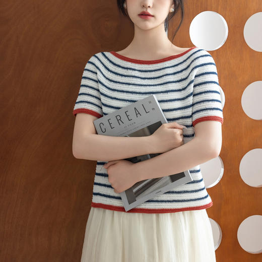 苏苏姐家至简育克条纹短袖手工diy钩针棉线蕾丝衣服毛线团材料包 商品图3