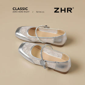 ZHR则则法式方头透气印花平底玛丽珍单鞋女2025新款百搭气质女鞋