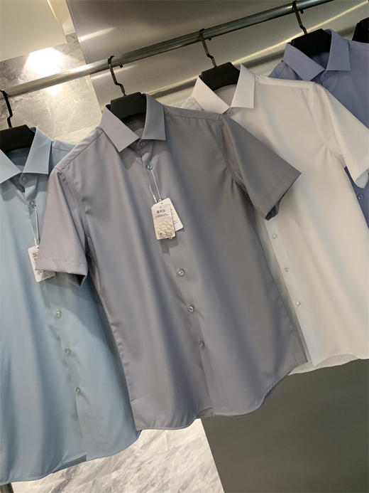 高端商务！2025桑蚕丝莫代尔混纺 丝光斜纹肌理夏净色休闲短袖衬衫男款！ 商品图5