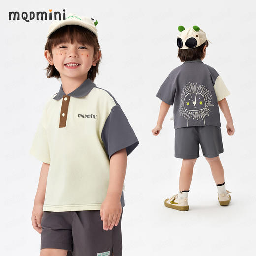 【5A抑菌+弹力莱卡】【90-140】【MQDmini】男童夏季短袖polo衫中小童撞色印花落肩袖上衣 商品图0