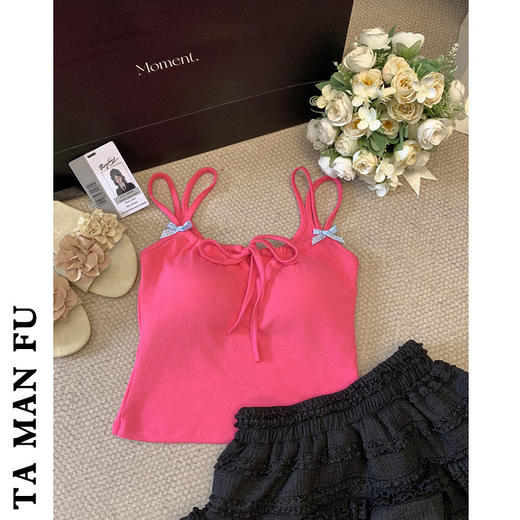 【GZ】无忧购49元2件蓝爆款甜辣妹蝴蝶结吊带背心/修身美背打底百搭上衣2515（截单后3-5天发货) 商品图7