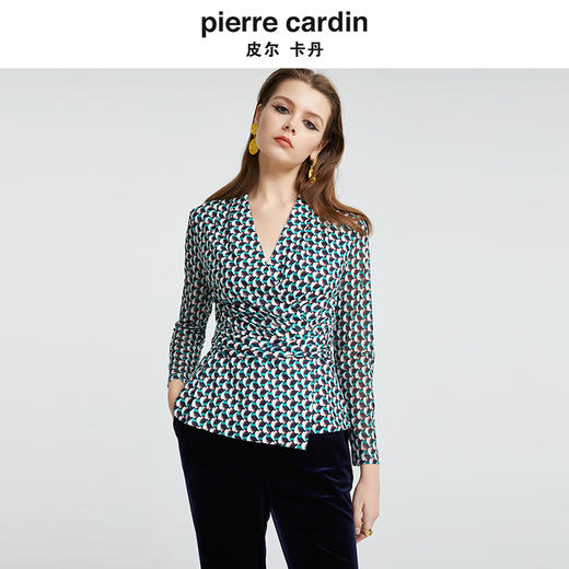 皮尔卡丹女装新款时尚修身压褶V领衬衫P4331B4990G3 商品图4
