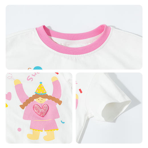 贝贝怡2025夏新款女童凉感短袖套装卡通轻薄透气T恤花边短裤两件套ZB2ET068 商品图5