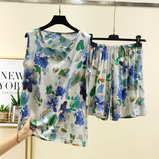 丁摩 绵绸短袖短裤套装女夏季宽松显瘦薄款家居睡衣两件套5ZF-2537 商品图3