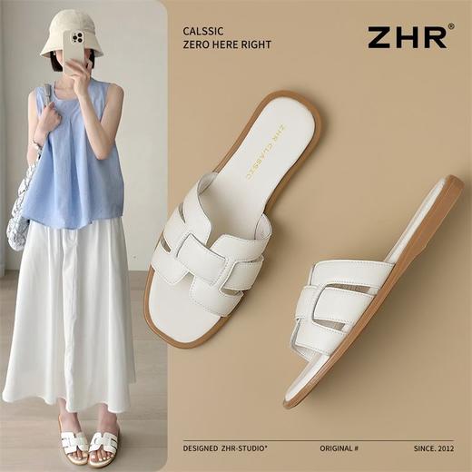 ZHR拖鞋女鞋2025新款夏季外穿平底一字拖女法式时尚罗马沙滩凉鞋 商品图1