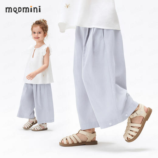 【莱赛尔+亚麻】【90-140】【MQDmini】女童夏季薄款长裤纯色宽松直筒裤子 商品图5