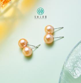 玉美人菲菲~S925珍珠粉珠耳钉约9mm~ 商品图0