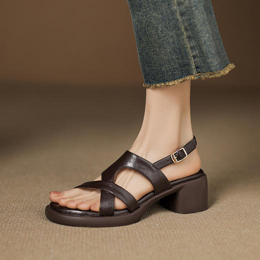 雀说 真皮凉鞋女夏外穿皮粗跟软底鞋 1075 商品图2