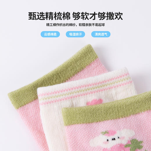 贝贝怡5双装网眼袜春夏新款女童中筒袜中大童休闲运动透气袜子ZB5EP006 商品图4