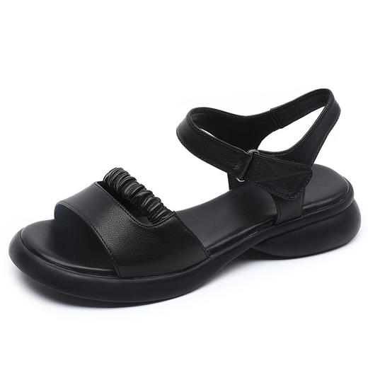 丁摩 头层牛皮软底妈妈凉鞋平底防滑舒适大码女鞋夏季新款中老年皮鞋5ZF-5121 商品图5