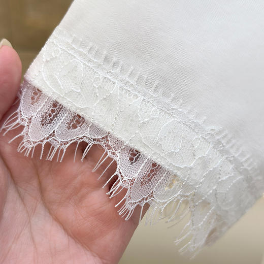 丁摩 法式气质蕾丝花边v领正肩短袖t恤女夏季新款显瘦上衣5ZF-M707 商品图3