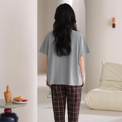 芬腾睡衣女款夏季短袖长裤薄款休闲可爱圆领套头可外穿家居服套装 商品图3
