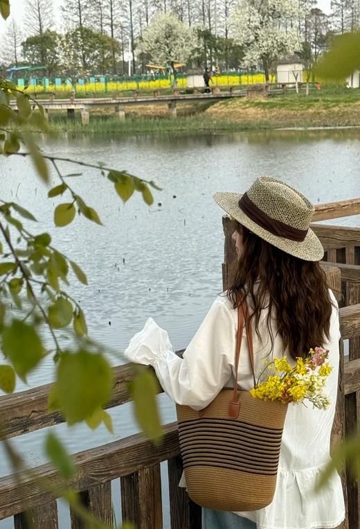 ins风轻熟简约条纹编织包超轻沙滩包 商品图6