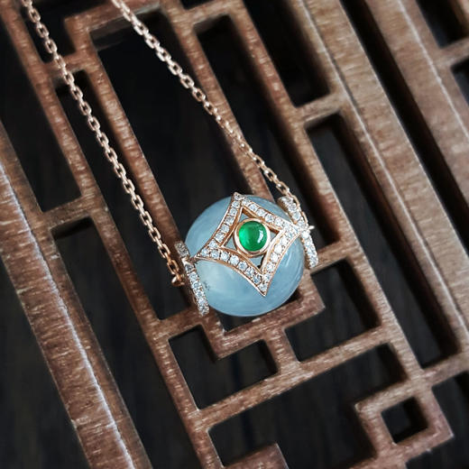 【天然正品】A货翡翠AU750玫瑰金镶钻镶12mm冰种白色圆珠翡翠吊坠项链吊坠：14.0*11.8*15.0MM / 项链：40CM（长度可调节）女士现售价：4880！220325AH49 商品图2