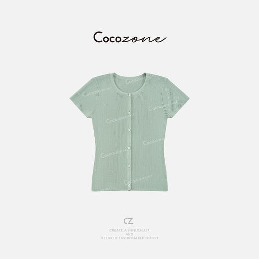 COCO ZONE 刘一一 25设计感坑条修身圆领短袖针织衫CD2A0588 商品图0