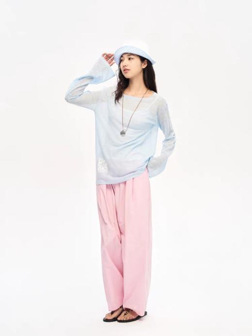 heris/H52101/古董蕾丝印花 凉感天丝微透针织 系带露背防晒长袖罩衫 商品图3