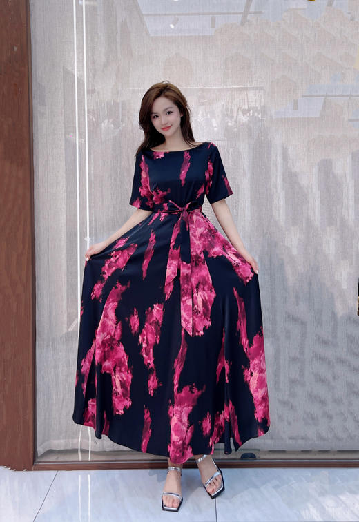 SZ2S77_魏红色_连衣裙_春夏_短袖船领收腰系带大摆气质通勤_高级女装_BERNIEELEN 伯妮斯茵 商品图1