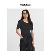 VIMAGE纬漫纪简约灰色圆领修身针织短袖T恤上衣2025夏季新款V2301928 商品缩略图3