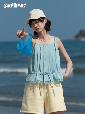 早乙女惠子saotome/STMBX252187/蕾丝拼接抽褶吊带背心
