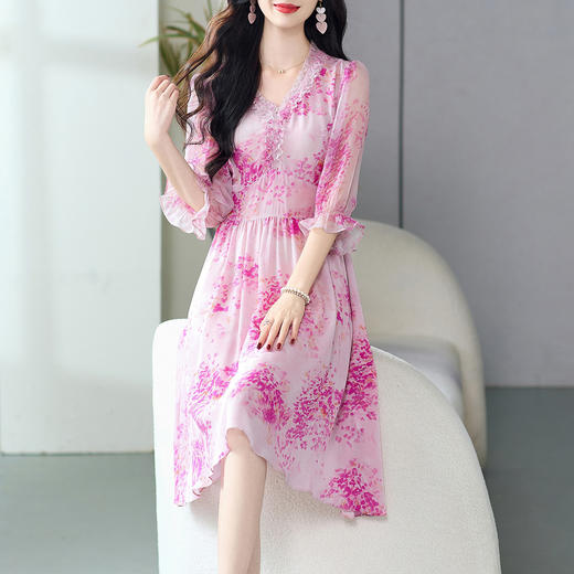 丁摩 春夏新款收腰裙子显瘦真丝桑蚕丝连衣裙女轻奢高级感5ZF-69465 商品图0