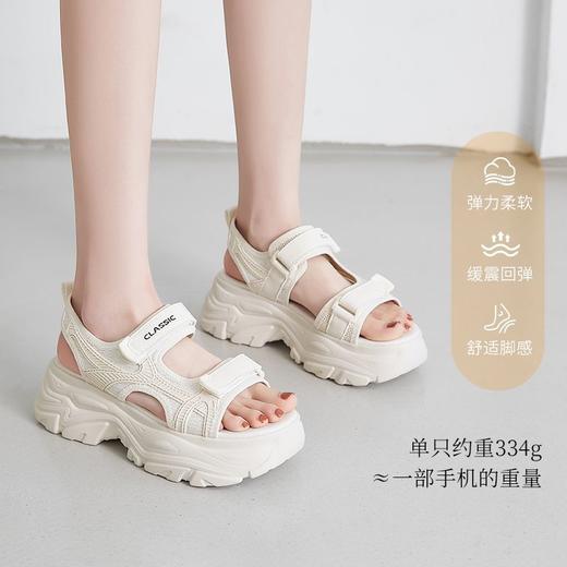 ZHR则则厚底运动凉鞋女2025夏季显高魔术贴沙滩鞋透气舒适凉鞋女 商品图3