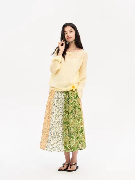 heris/H52101/古董蕾丝印花 凉感天丝微透针织 系带露背防晒长袖罩衫 商品图4