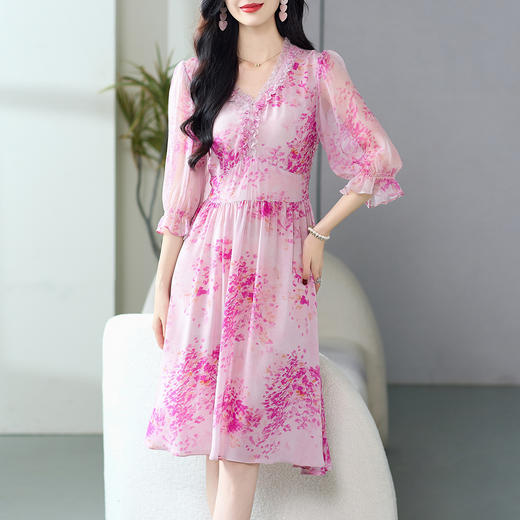 丁摩 春夏新款收腰裙子显瘦真丝桑蚕丝连衣裙女轻奢高级感5ZF-69465 商品图1