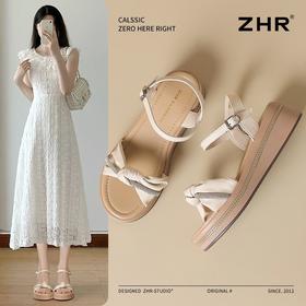 ZHR坡跟凉鞋女2025新款夏季网红高级水钻凉鞋轻便厚底增高凉鞋女