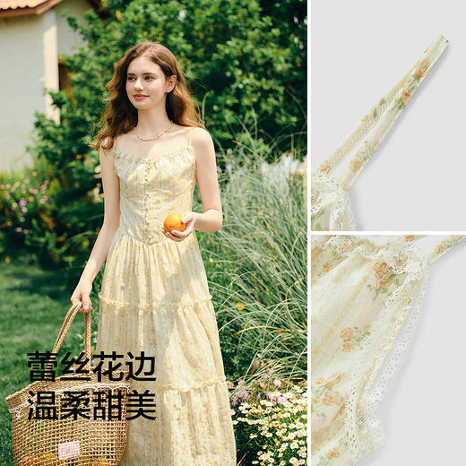 森马连衣裙女设计感肌理浪漫2025新款夏季甜美花边碎花吊带裙森系 商品图2
